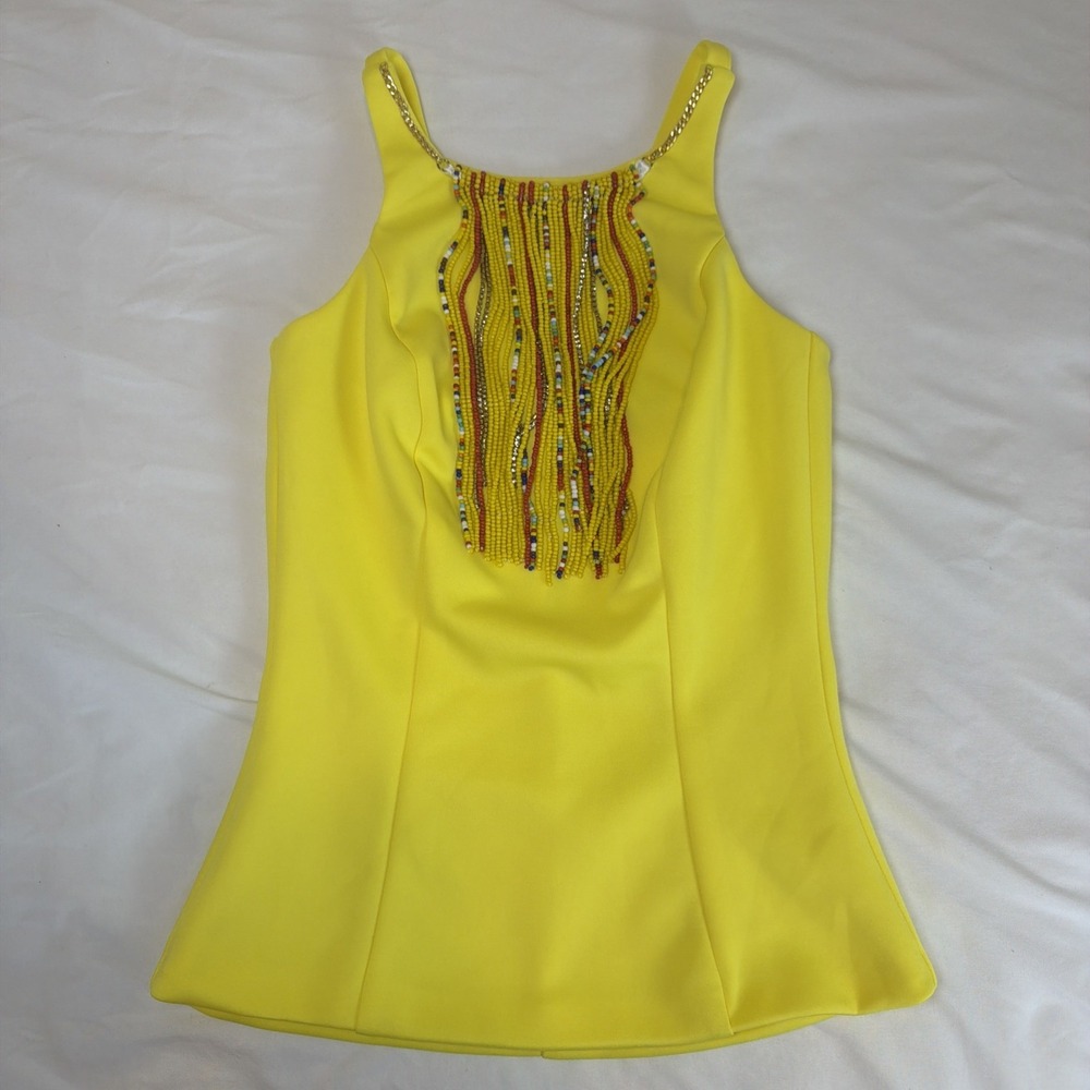 XOXO Yellow Beaded Halter Tank Top Women's Size XS Festival Boho Bright Y2K